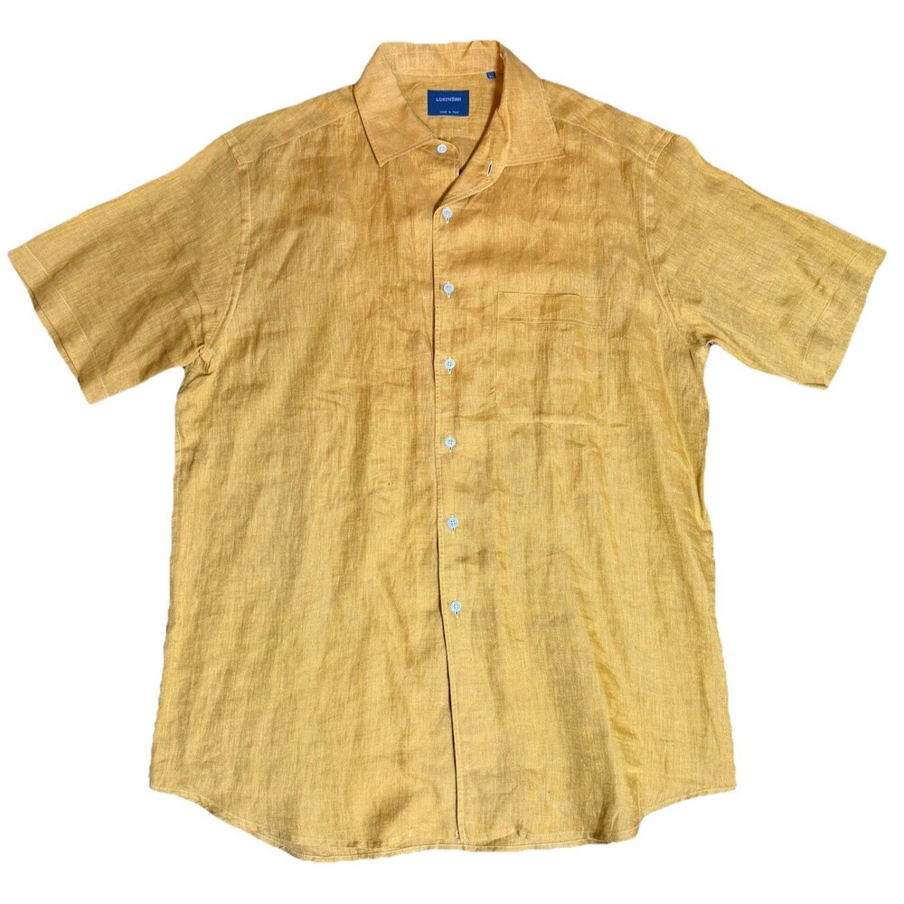 Lorenzini Shirt Mens L Yellow 100% Linen Button Down See Pics For Sizing‎